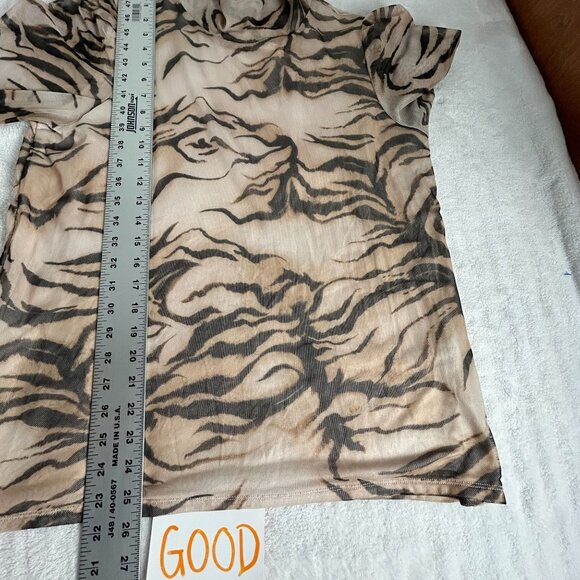 Chico's Womens Sheer Long Sleeve Tiger Print Mock Neck Blouse Top Large Brown - Picture 8 of 8
